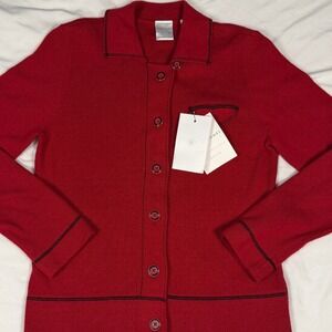 NWT Emma James Red Button Front Cardigan Size PM Cozy Minimalist Staple Academia